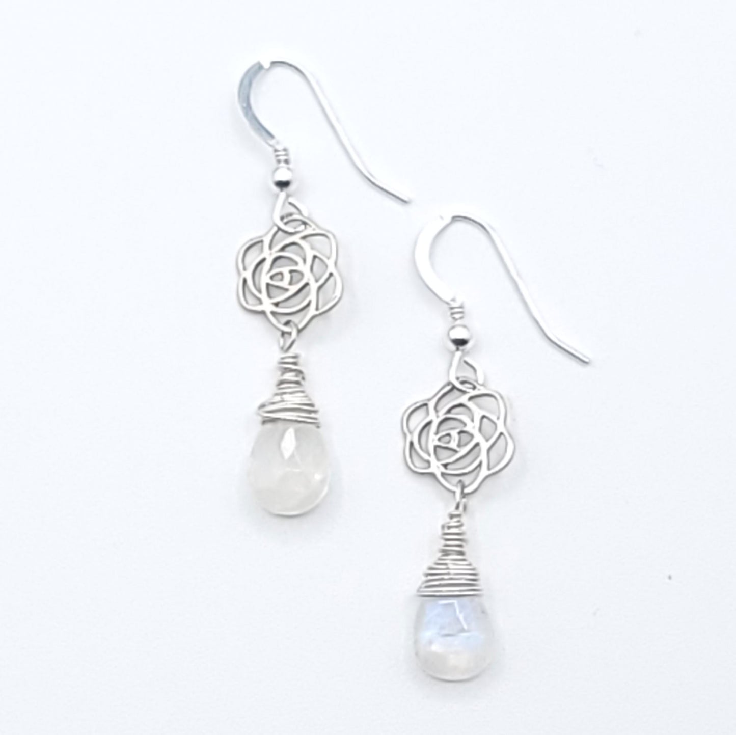Solstice Rose drop earrings in moonstone with sterling silver wire and hooks