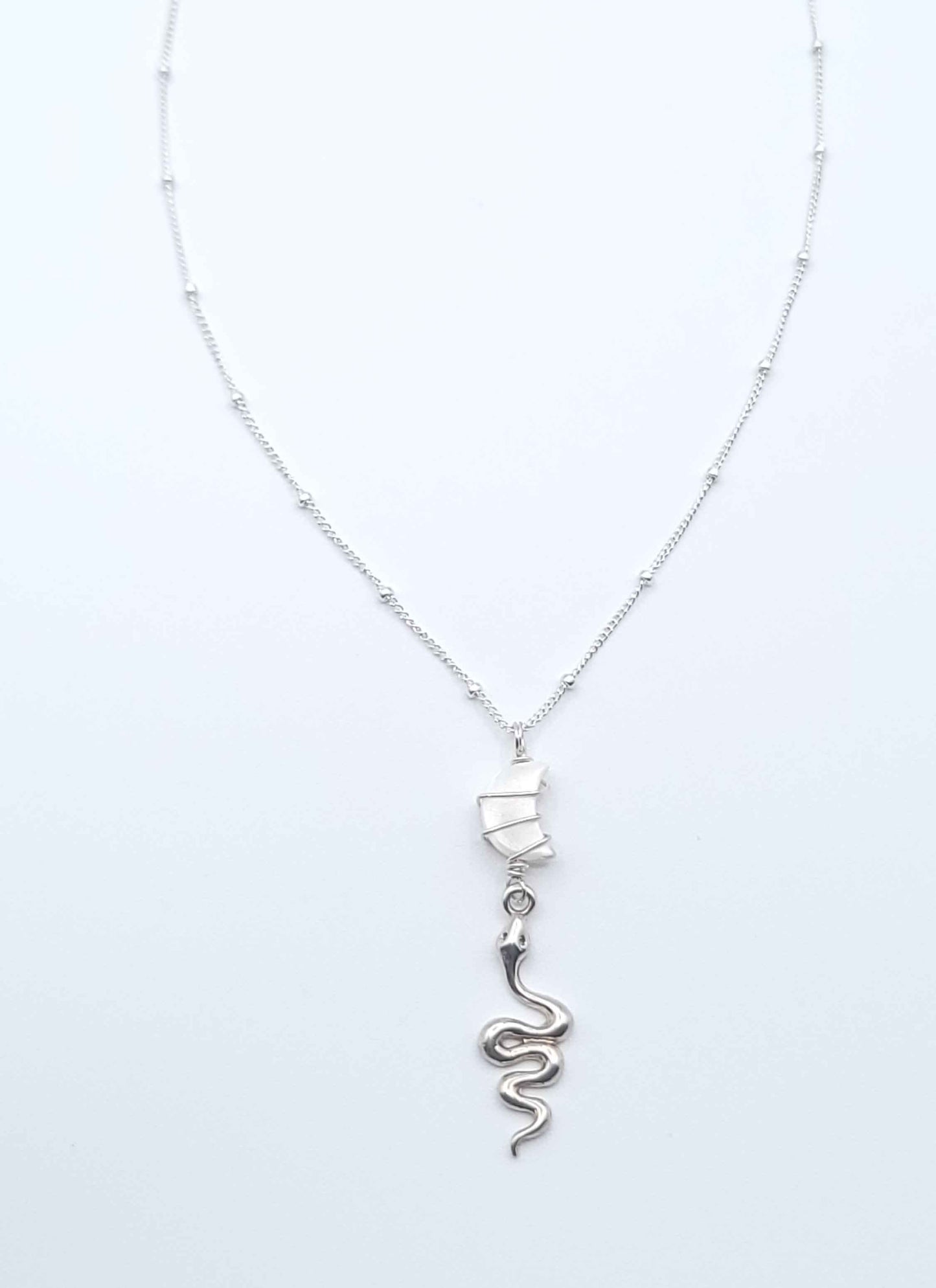 Minimalist moon pendant necklace sterling silver jewelry close-up