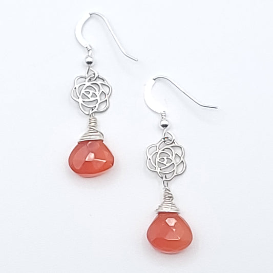 Solstice Rose drop earrings in carnelian with sterling silver wire and hooks