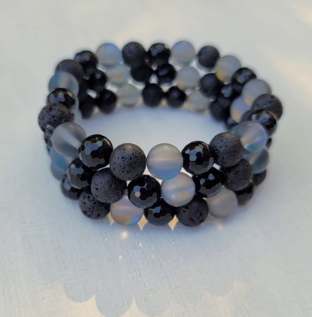 Confidence Bracelet - Black Onyx, Lava, Silver Aura 