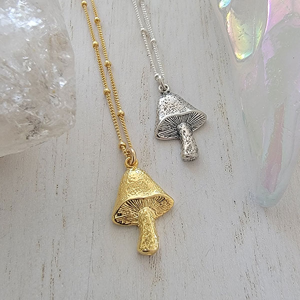 Tiny mushroom necklace, mini Fungi necklace, little mushroom necklace ,  amanita necklace, mushroom necklace, gold mushroom necklace