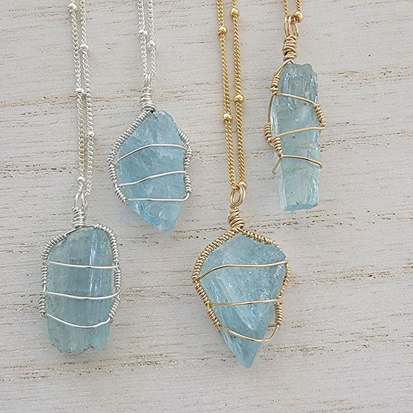 Aquamarine Necklace - One Of A Kind - Gold-filled and Sterling Silver