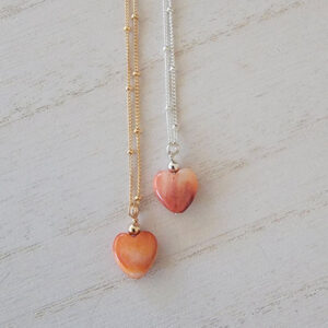 Spiny Oyster Shell Sunset Heart Necklace - Sterling Silver or Gold-Filled